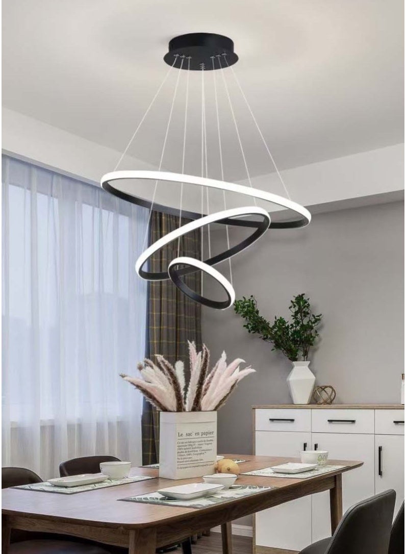 3 Rings Modern LED Chandelier Pendant Lamp LED Ceiling Lighting Fixtures Living Room Farmhouse Kitchen Adjustable Height Chandeliers For Dining Room Bedroom Hallway With Remote Controller